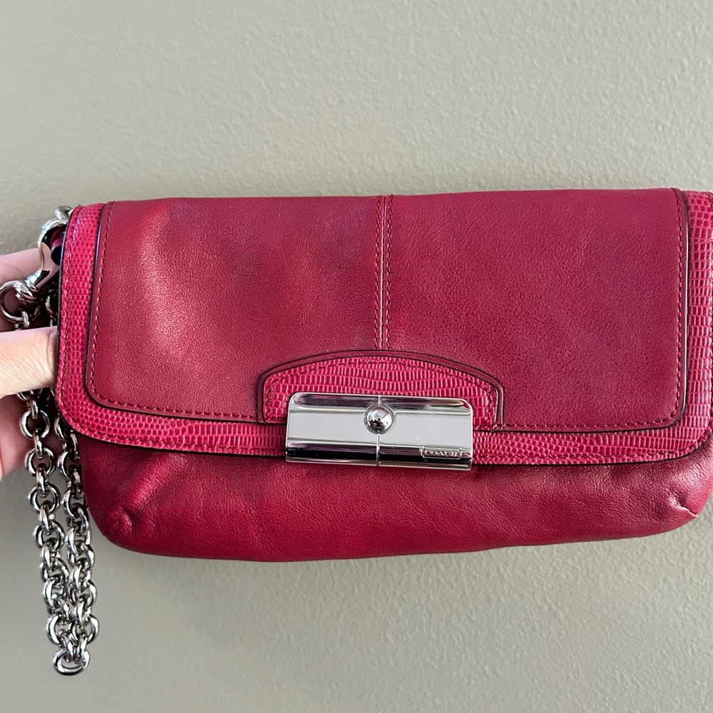 Coach Leather Wristlet Red